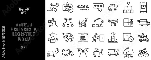 Modern delivery and logistics icons in a minimalist style