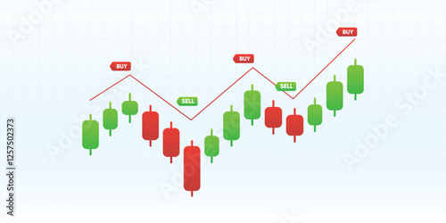 Trade of stock. Chart of forex with candles. Graph for financial market. Stock trade data on graph with japanese sticks. Exchange, buy, sell on stockmarket