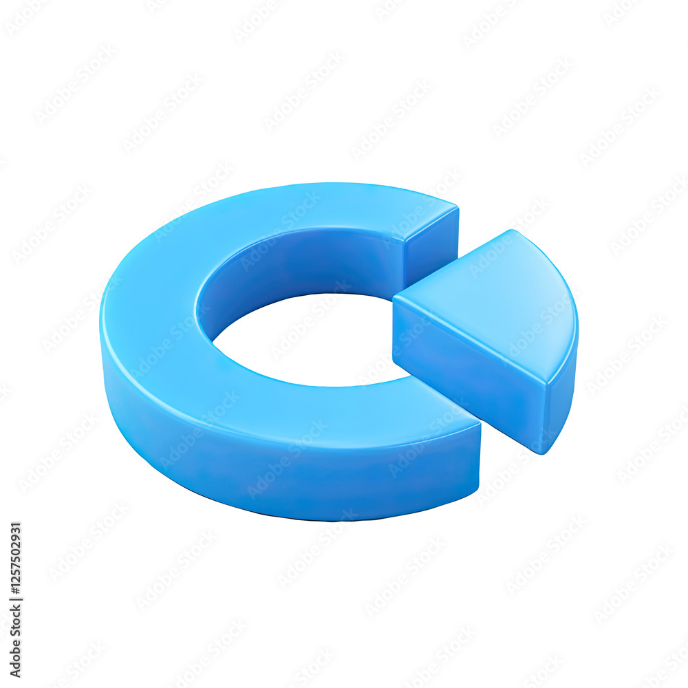 Blue 3D pie chart segment isolated white background Blue 3D pie chart segment isolated white background