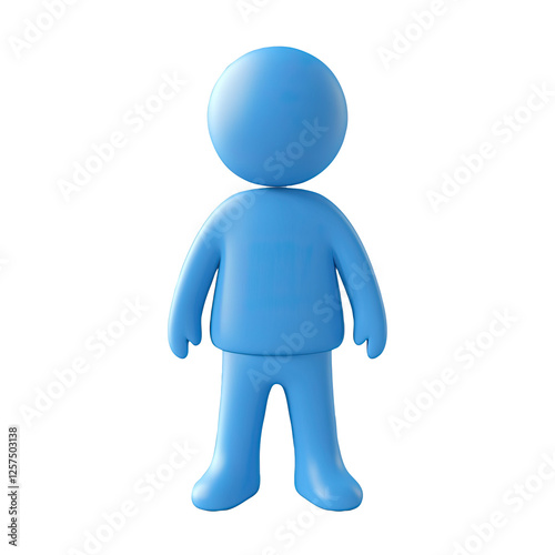 Blue 3D person standing, isolated, white background, avatar