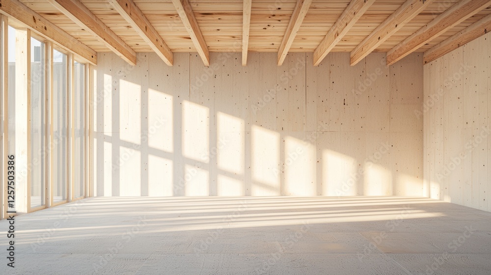 Obraz premium Empty wooden room, sunlight, architecture, interior design, real estate