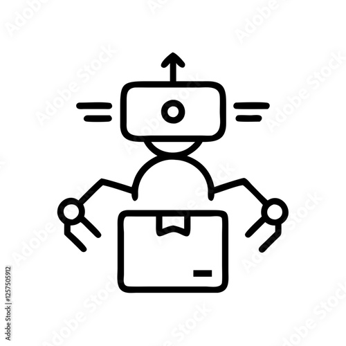 Minimalist icon of an AI-powered courier robot handling a package