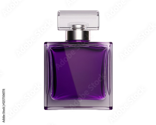 An elegant purple perfume bottle, showcasing luxury and sophistication in a minimalist design.