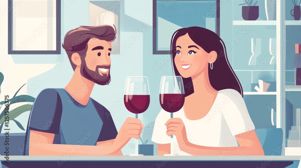 A lovely young couple enjoying red wine while spending time together at home, in a restaurant, or out and about. A romantic date for a birthday, Valentine's Day, or anniversary celebration A lovely young couple enjoying red wine while spending time together at home, in a restaurant, or out and about. A romantic date for a birthday, Valentine's Day, or anniversary celebration