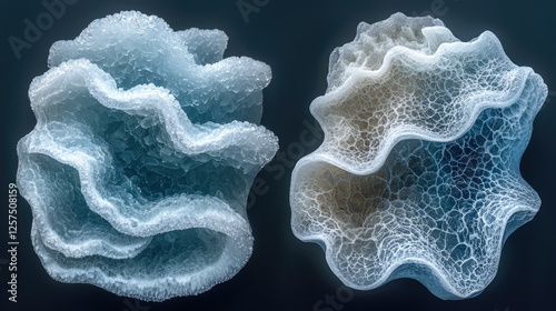 Abstract representation of layered organic forms showcasing intricate textures and colors