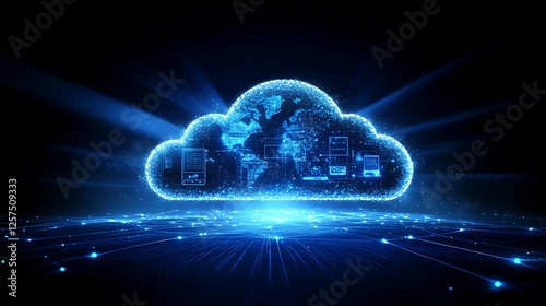 Wallpaper Mural Digital Cloud with Data Symbols, A glowing cloud symbolizing the concept of cloud technology background Torontodigital.ca