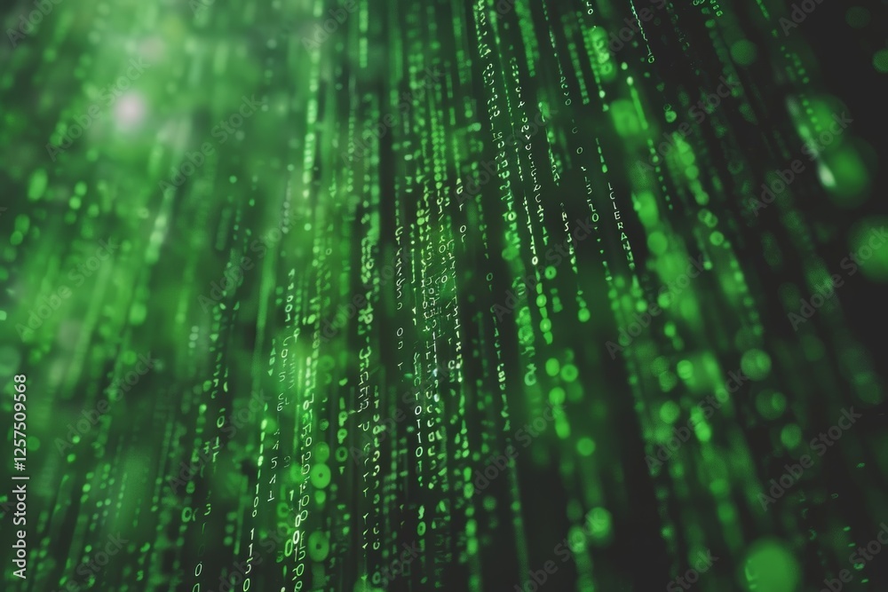 Abstract green binary code streaming down on black background. Abstract green binary code streaming down on black background.
