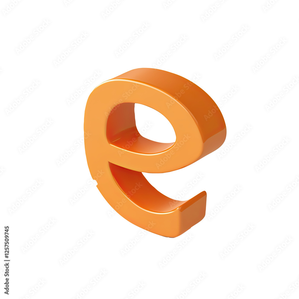 Obraz premium Orange 3D lowercase 'e' letter, isolated, white background, design element