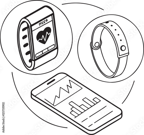 Smart Wearable Technology Icons - Fitness Tracker, Smartwatch, and Health Monitoring App
