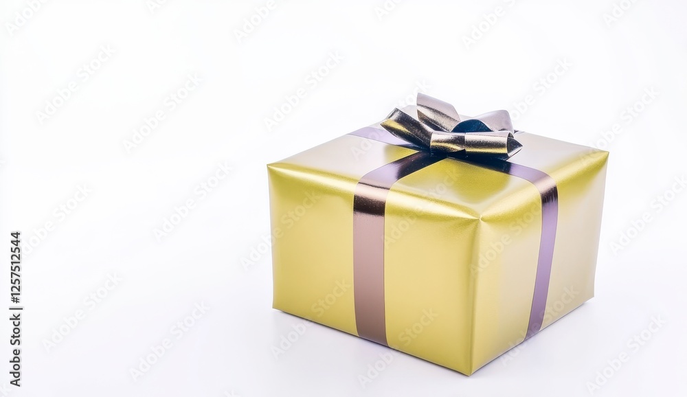 Obraz premium Gold Gift Box with Brown Ribbon on White Background