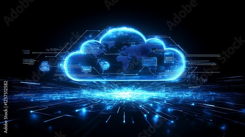 Wallpaper Mural Digital Cloud with Data Symbols, A glowing cloud symbolizing the concept of cloud technology background Torontodigital.ca