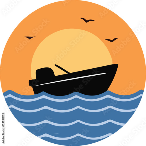 Boat at Sunset – Ocean Travel and Adventure Illustration