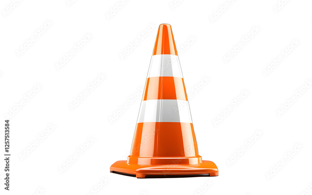 A traffic cone with bright orange and white stripes, isolated on a empty plain background A traffic cone with bright orange and white stripes, isolated on a empty plain background