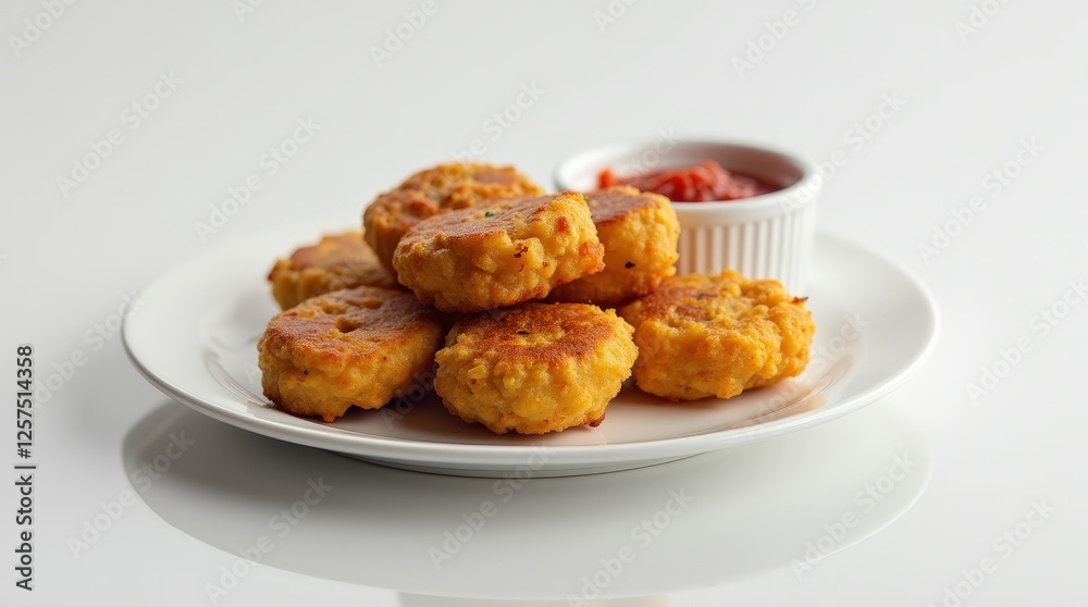Crispy Gambian akara served with sauce on a clean plate Crispy Gambian akara served with sauce on a clean plate