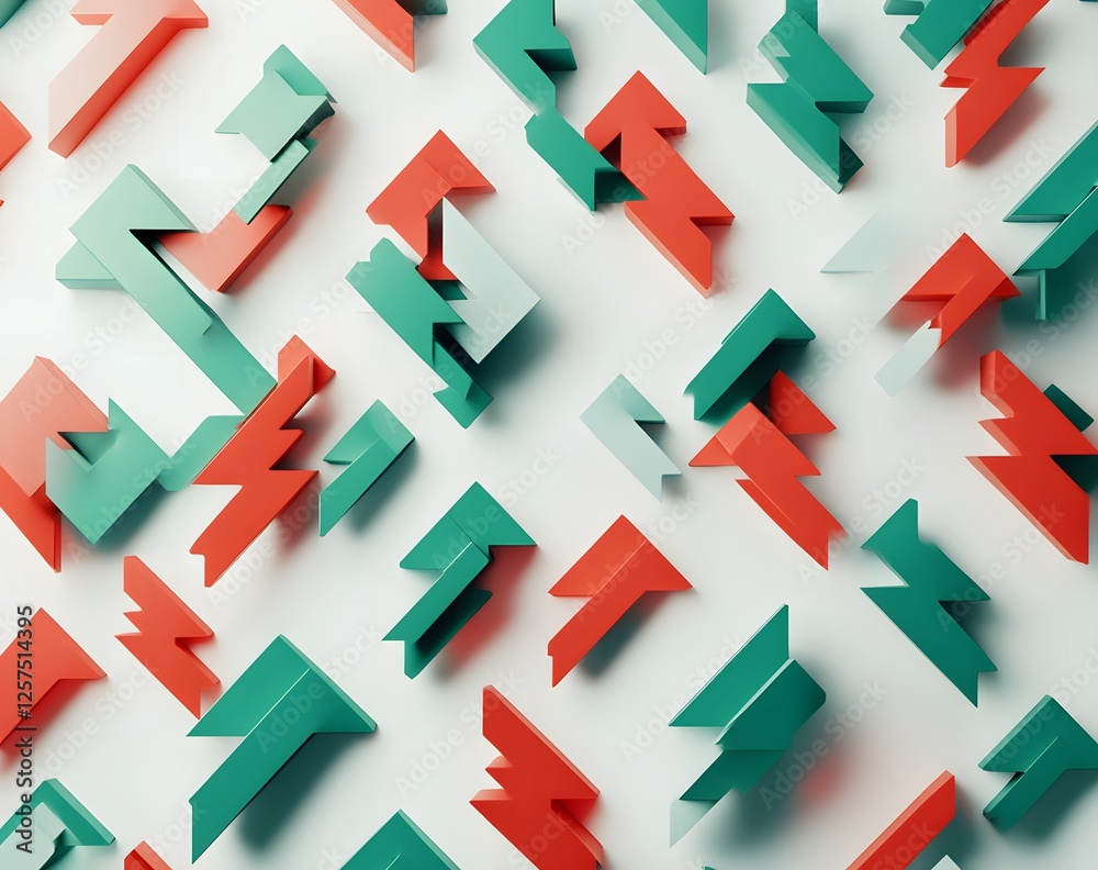 Abstract geometric pattern of interlocking arrows on a white background