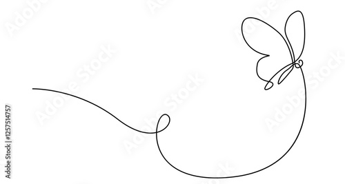 Butterfly Flying Continuous One Line Drawing. Beautiful Line Art Butterfly for Beauty Logo Design. Editable Stroke. Insect Flying Simple Doodle Vector Illustration