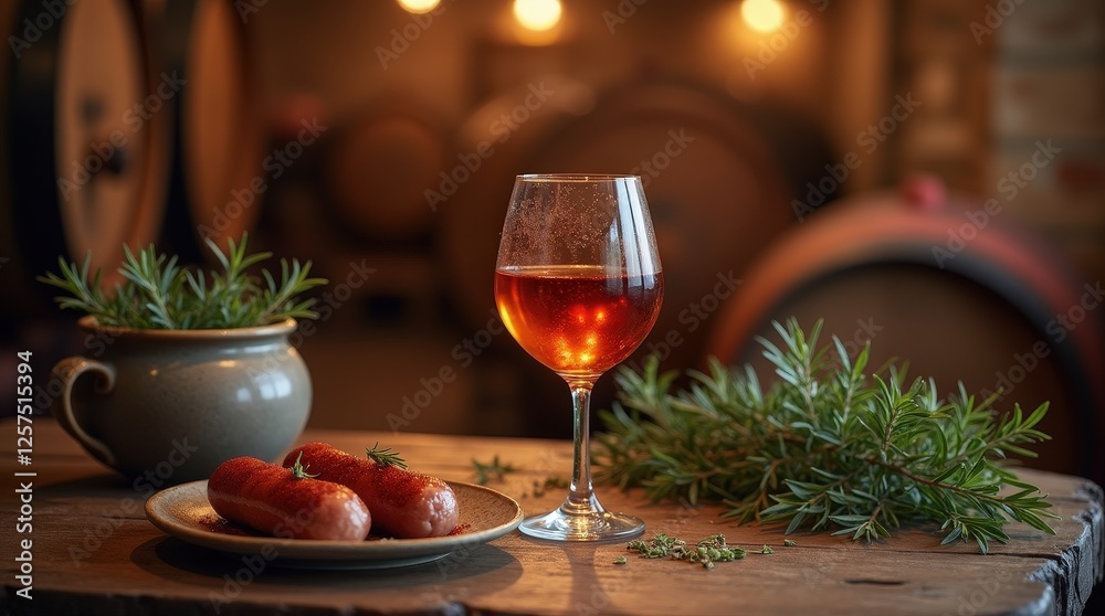 Naklejka premium Traditional Hungarian unicum liqueur in a rustic wine cellar setting