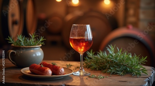 Traditional Hungarian unicum liqueur in a rustic wine cellar setting photo