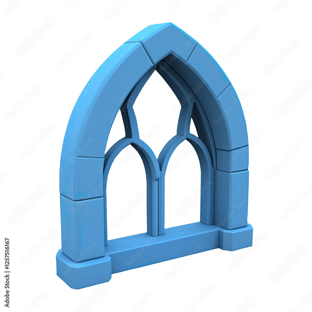 Fototapeta premium Gothic window, 3D render, white background, architectural design