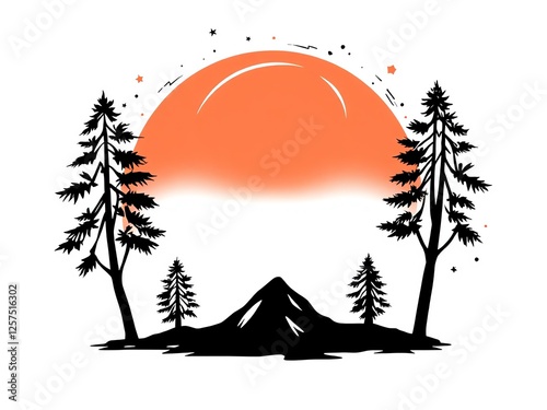 an image of a silhouette of a tent in the woods, there is a silhouette of a tent in the middle of a forest photo