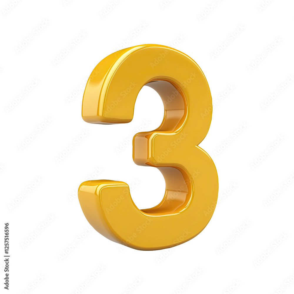 Golden 3D Number Three, White Background, Illustration Golden 3D Number Three, White Background, Illustration