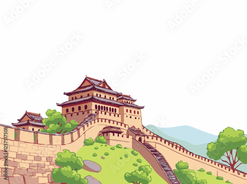 Cubist Great Wall of China Architecture Illustration