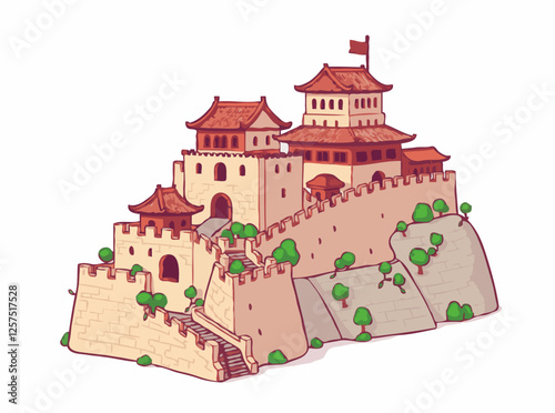 Cubist Great Wall of China Architecture Illustration
