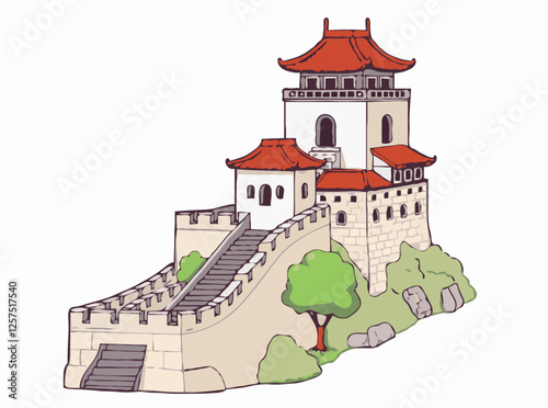 Cubist Great Wall of China Architecture Illustration
