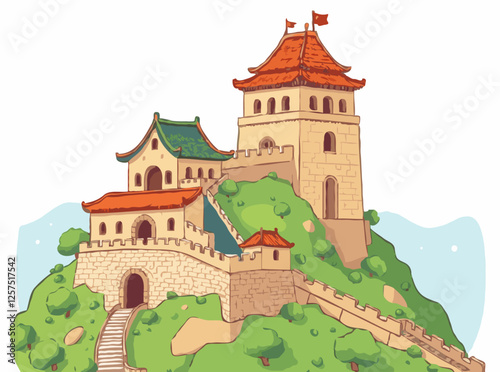 Cubist Great Wall of China Architecture Illustration