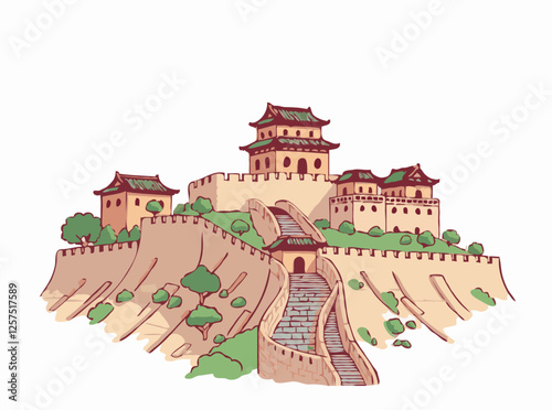 Cubist Great Wall of China Architecture Illustration