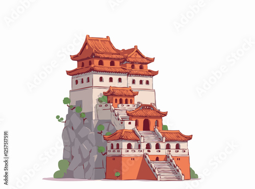 Cubist Great Wall of China Architecture Illustration