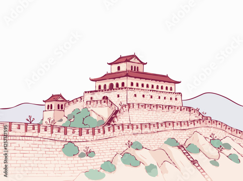 Cubist Great Wall of China Architecture Illustration