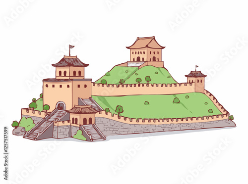 Cubist Great Wall of China Architecture Illustration
