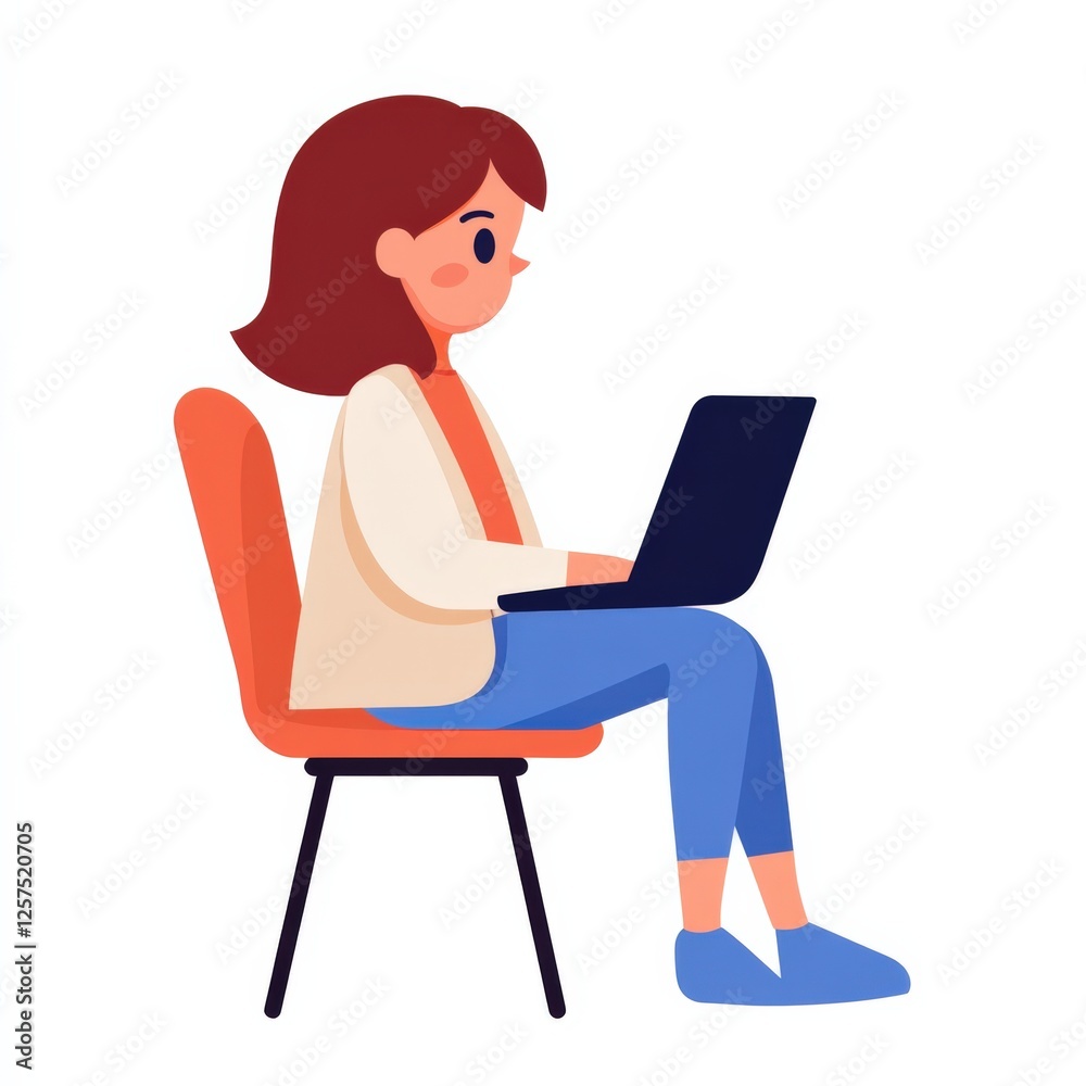 woman working on laptop in orange chair woman working on laptop in orange chair