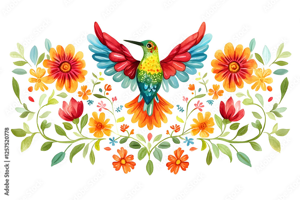 Fototapeta premium colorful floral background with hummingbird