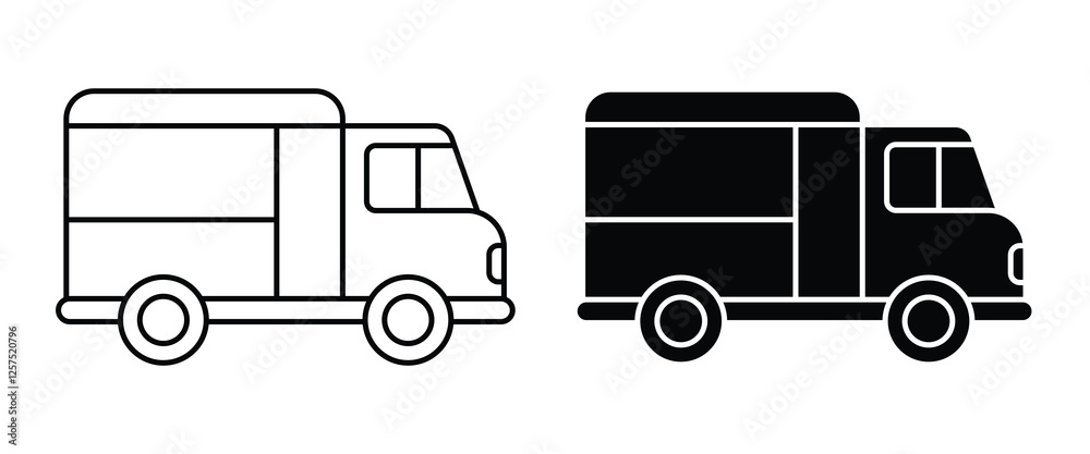 Fototapeta premium Truck Transportation Vector Silhouette on White Background. Minimalistic, Clean Design for Travel, Transit, and Urban Apps. Fully scalable and customizable for print and digital.