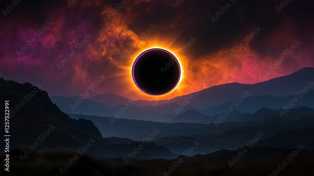 Obraz premium Dramatic annular eclipse over majestic mountains