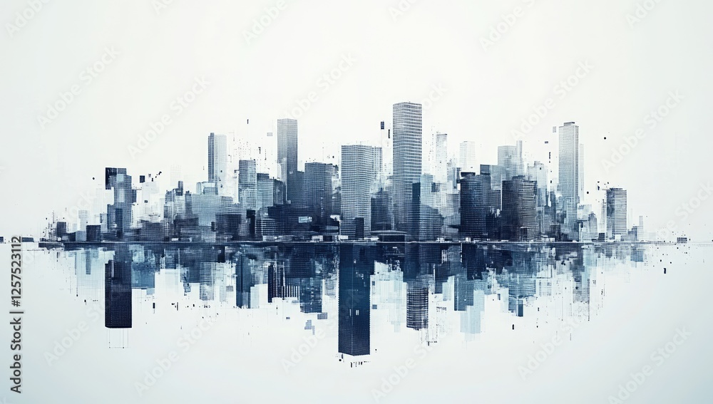 Fototapeta premium Abstract Cityscape Reflection on White Background