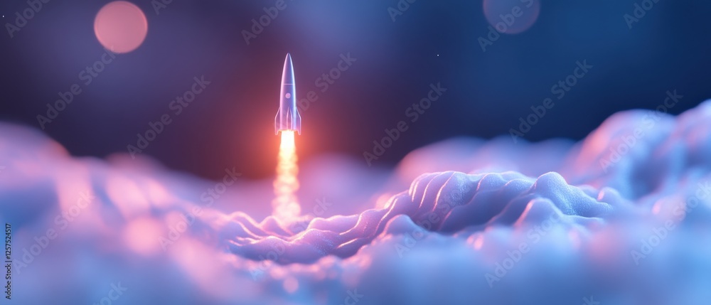 Fototapeta premium Rocket Launching Above the Clouds