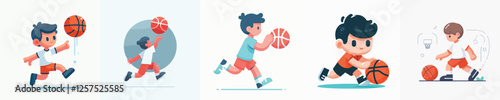 a set of vector boys playing basketball