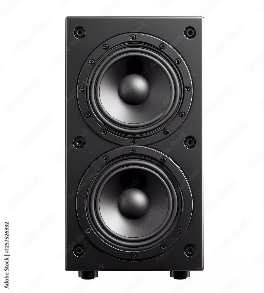 Black speaker with built-in subwoofers on a white background, isolated Black speaker with built-in subwoofers on a white background, isolated