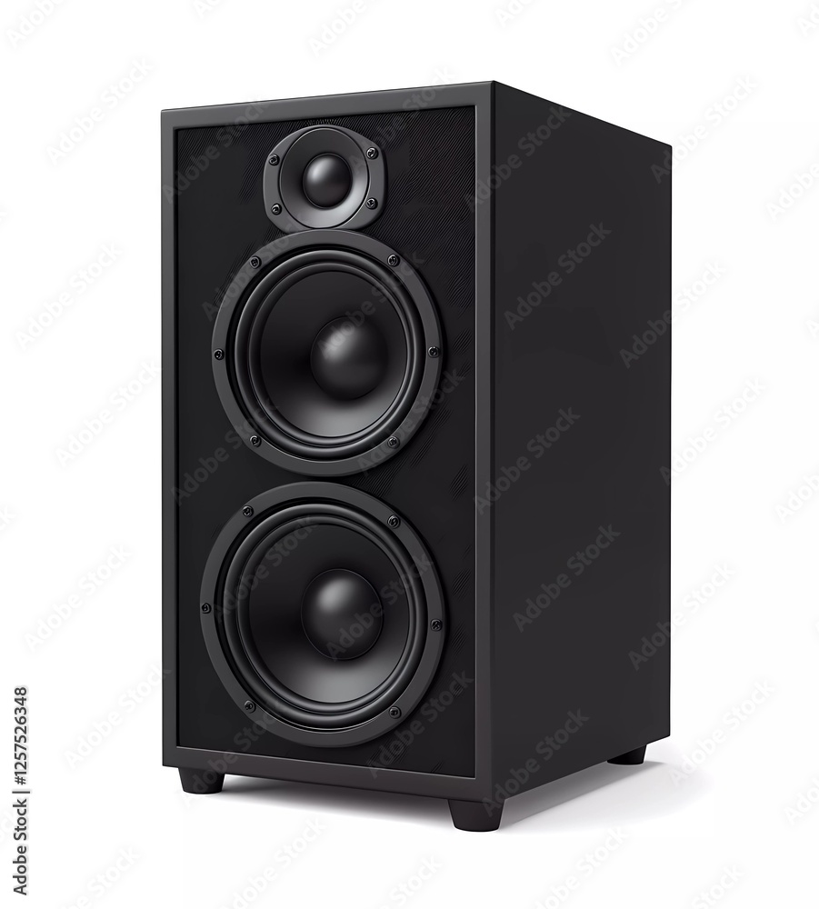Black speaker with built-in subwoofers on a white background, isolated Black speaker with built-in subwoofers on a white background, isolated