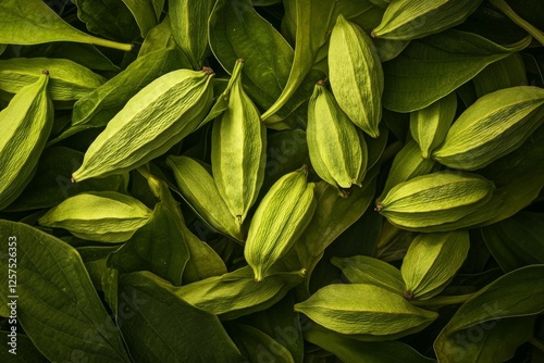 fresh cardamom plants with vibrant leaves and subdued lighting