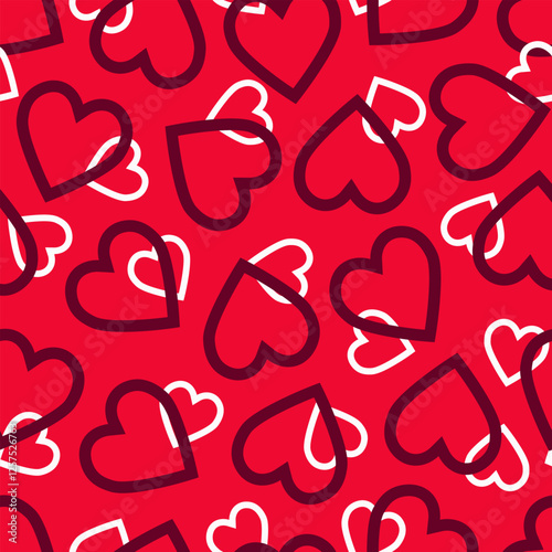 pattern with hearts on red background. Valentines day