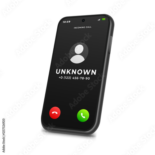 Realistic smartphone with unknown incoming call on screen, vector illustration