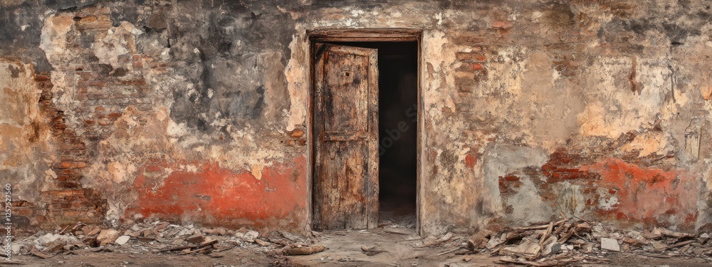 Ruined Building with Open Doorway: A Glimpse into Decay Ruined Building with Open Doorway: A Glimpse into Decay