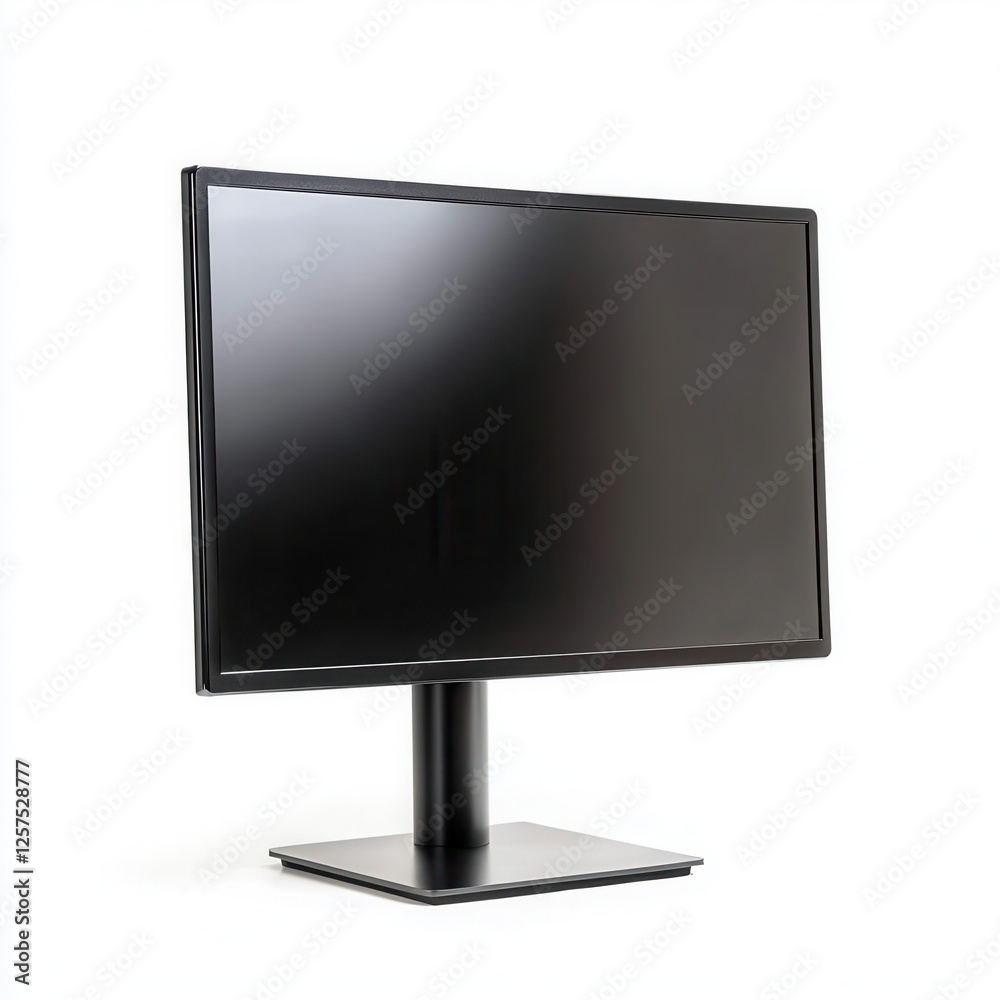 A sleek black computer monitor with a minimalist design, featuring a slim bezel and sturdy base, ideal for modern workspaces. A sleek black computer monitor with a minimalist design, featuring a slim bezel and sturdy base, ideal for modern workspaces.