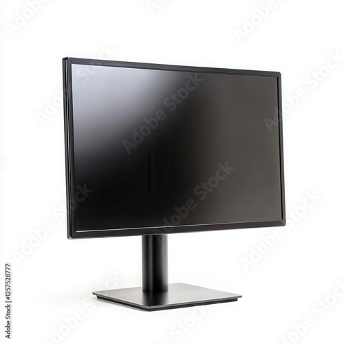 A sleek black computer monitor with a minimalist design, featuring a slim bezel and sturdy base, ideal for modern workspaces. photo