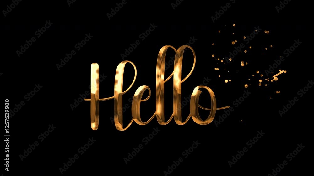 Animated Word hello in gold with gold confetti suitable for invitations, greeting cards, social media posts, banners, and party decorations. Animated Word hello in gold with gold confetti suitable for invitations, greeting cards, social media posts, banners, and party decorations.