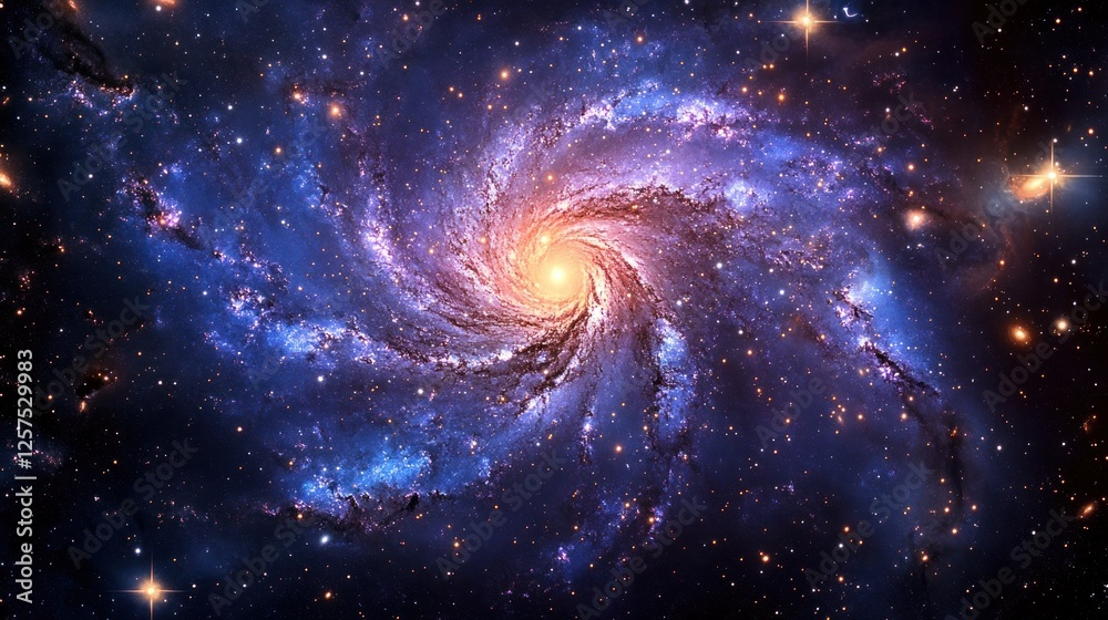 Fototapeta premium Spiral galaxy with vibrant colors and stars.